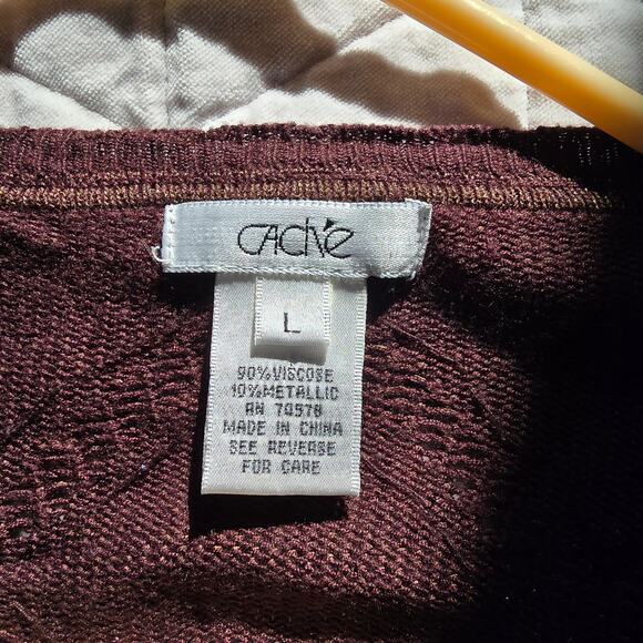 VTG Cache Y2K Shrug Sweater L Brown Gold Sequin Bead Dark Romantic Forest Fairy - Picture 4 of 9